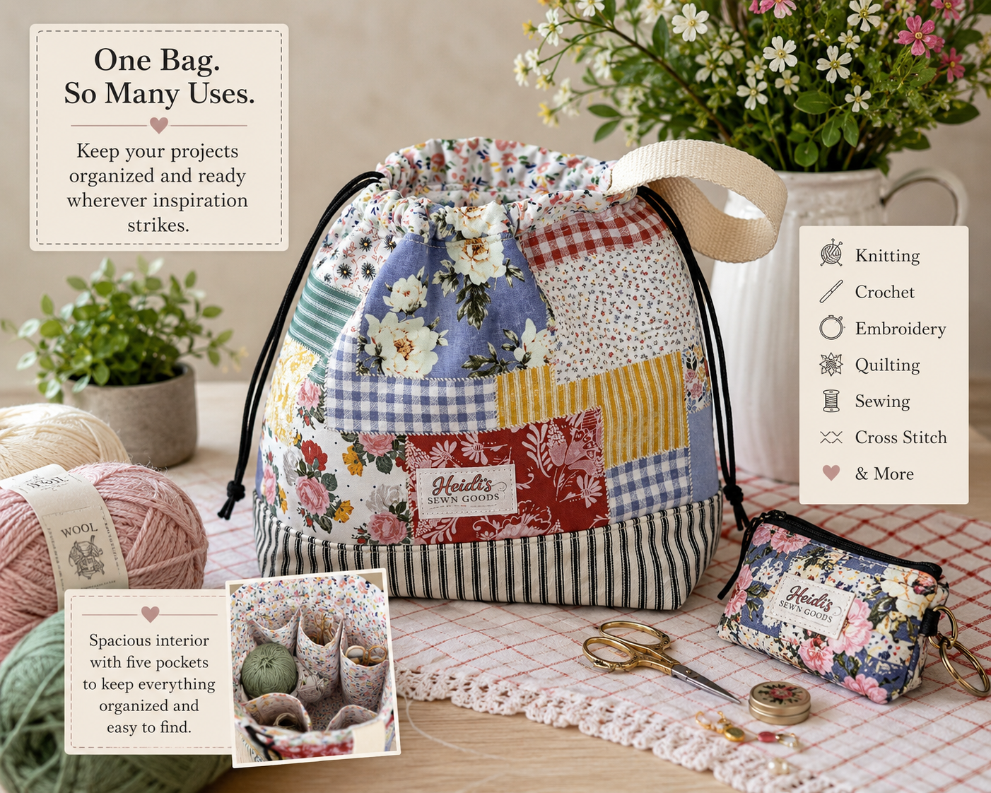 Handmade Medium Project Bag | Cottage Collection